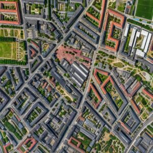 Superkilen vue satellite, aménagement urbain Nørrebro, parc linéaire Copenhague, intégration urbaine